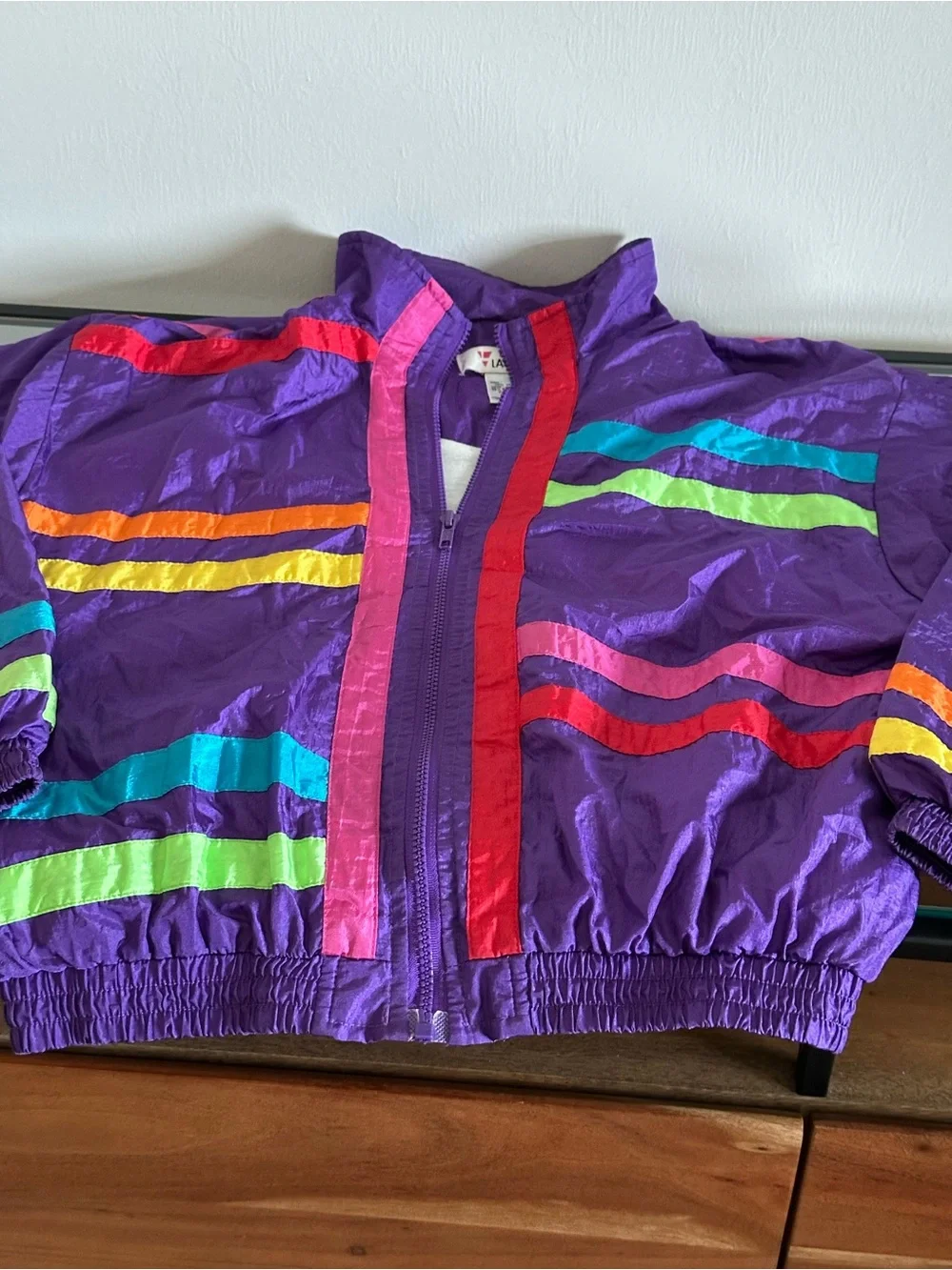 Vintage Kids Lavon Rainbow Windbreaker Jacket Size 14 Purple 80s 90s Colorblock